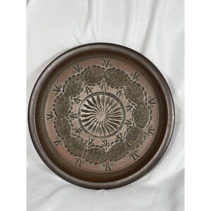 Vintage German Handarbeit Art Pottery Terracotta Platter Plate 11 1/2” Diameter
